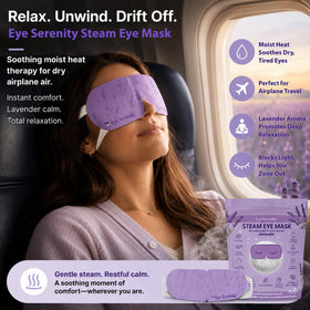 Lure Essentials eye mask in use on a resting person offering calming warmth and tension relief