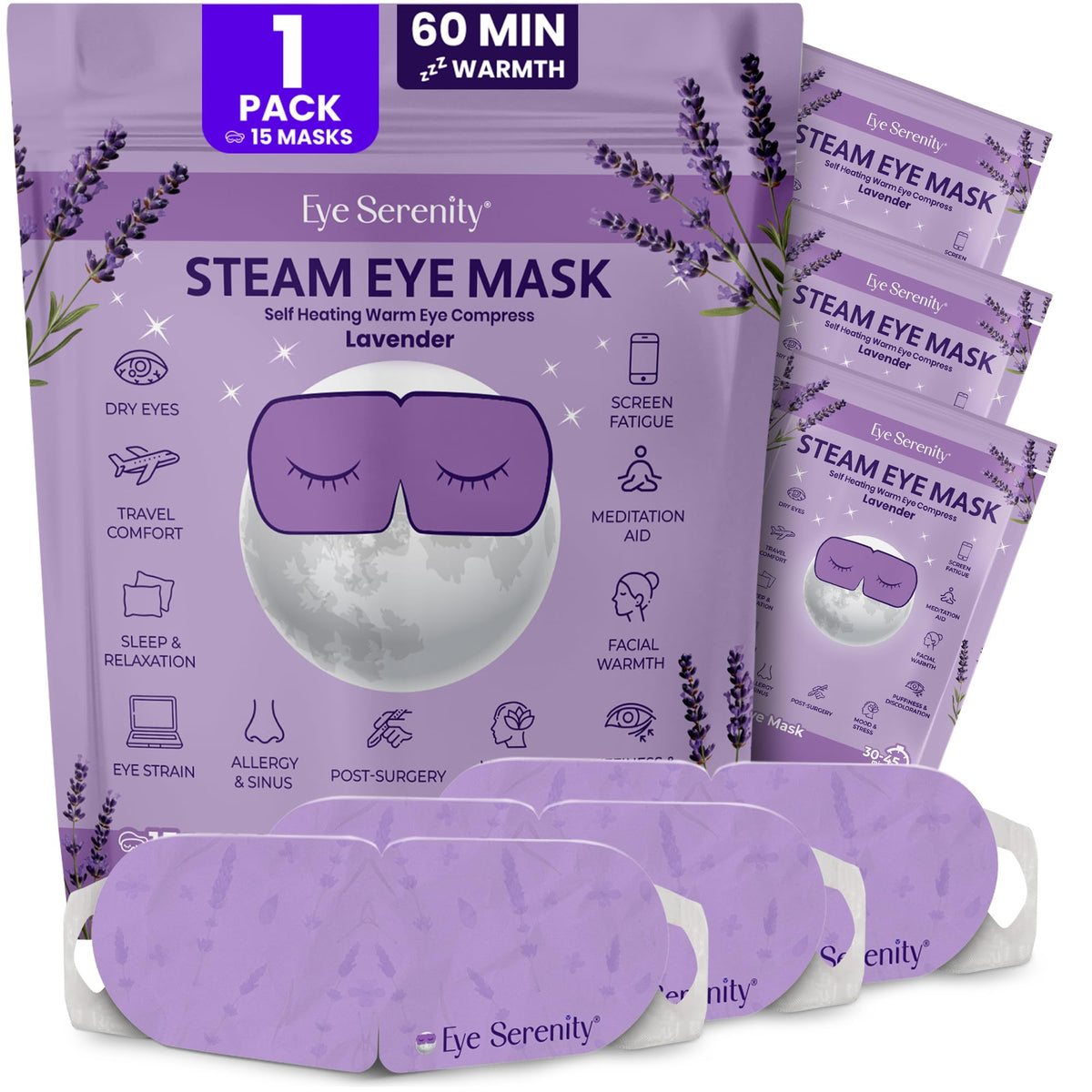 Lure Essentials front packaging showing pack of 15 masks and lavender scent for relaxation