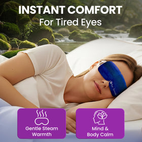 Lure Essentials lavender mask on eyes in bed promoting calm sleep