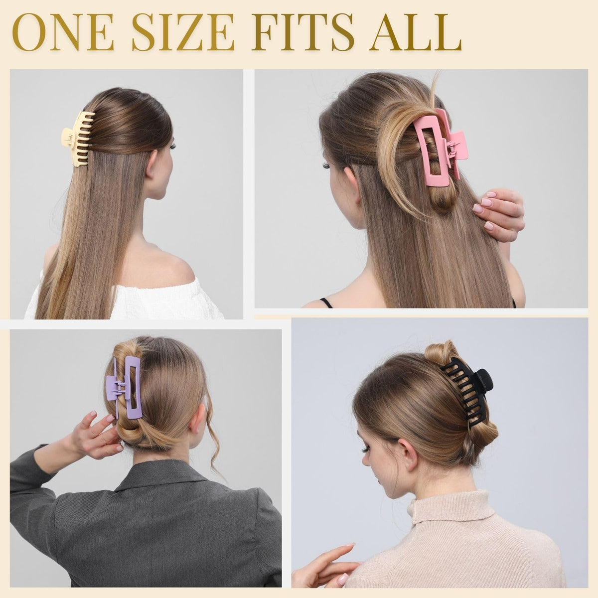 LuSeren black clip securing long dark hair for stable all-day wear