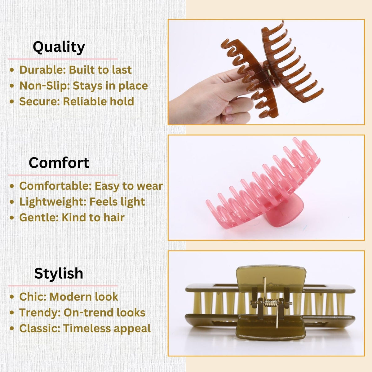 LuSeren clipped in half-up hairstyle, comfortable all-day hold benefit