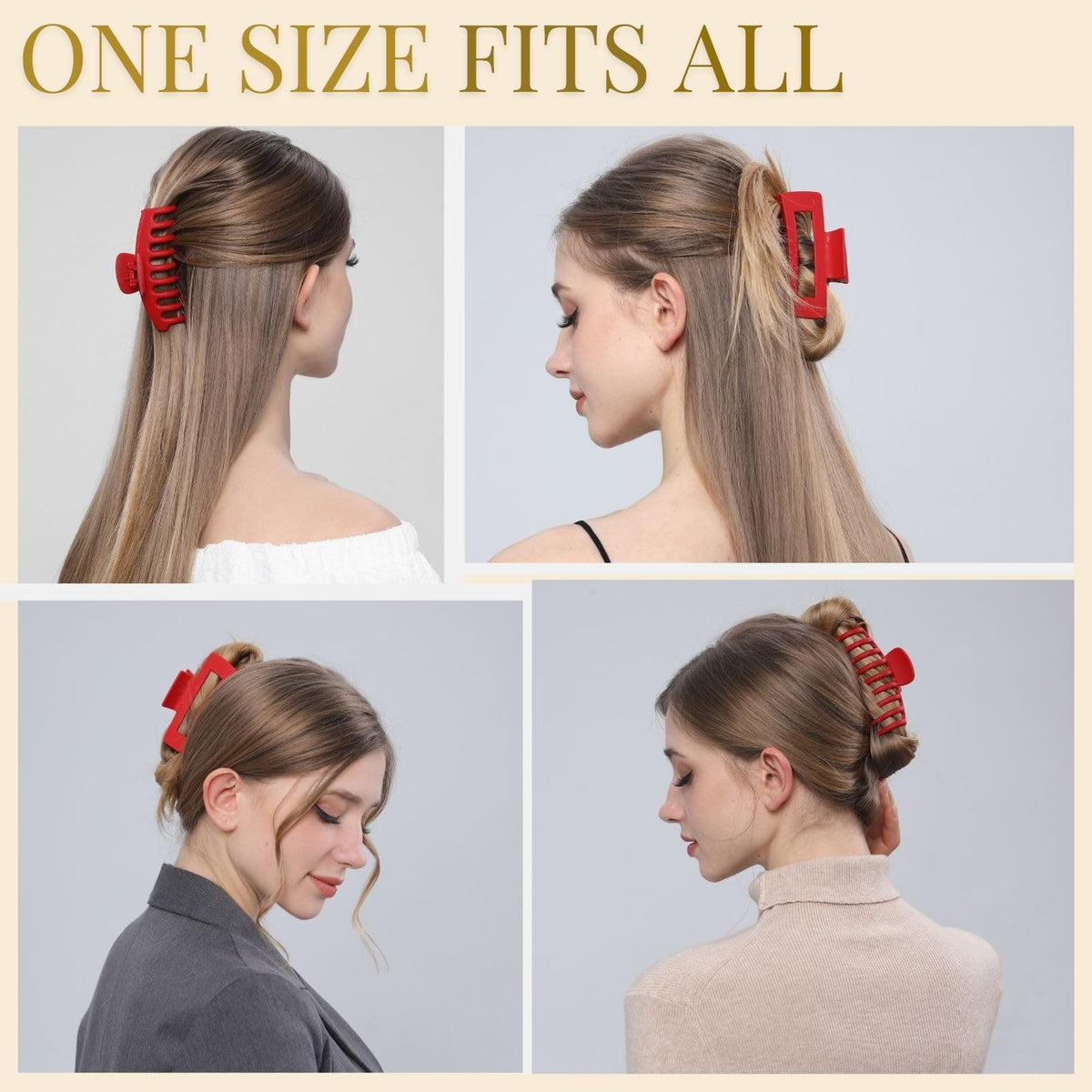LuSeren clip securing a full updo on model, reliable hold for thick hair