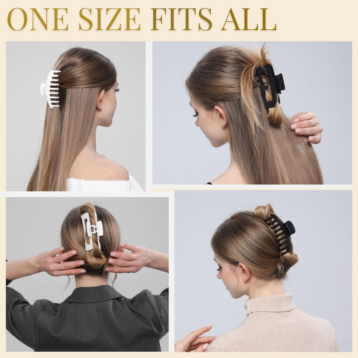LuSeren clip holding a high ponytail on model illustrating reliable strong hold