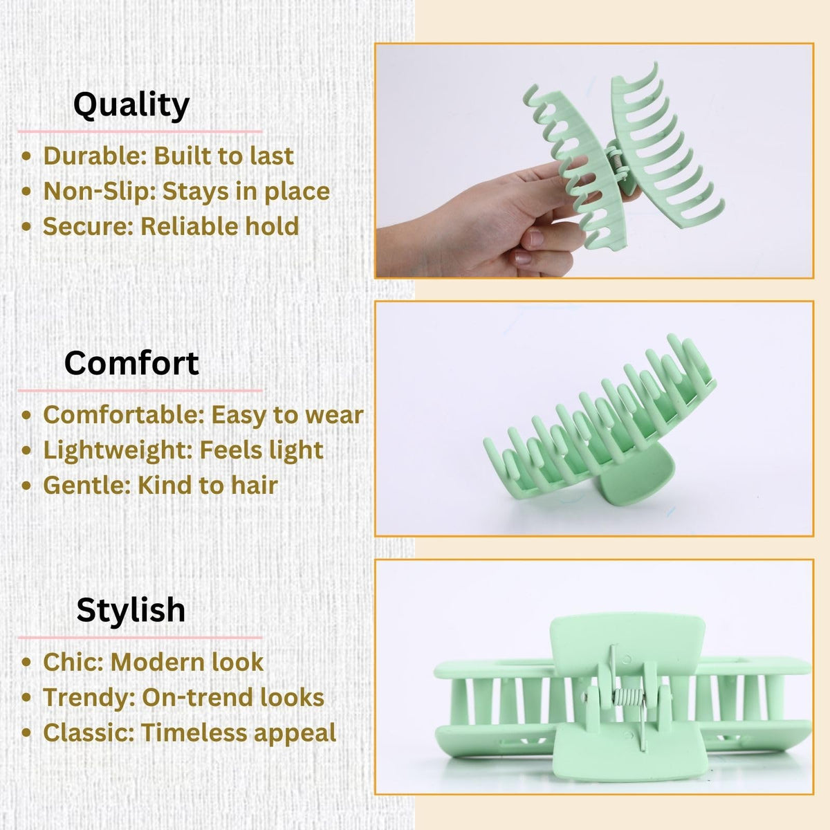 LuSeren used in straight hair securing a low bun with comfortable hold