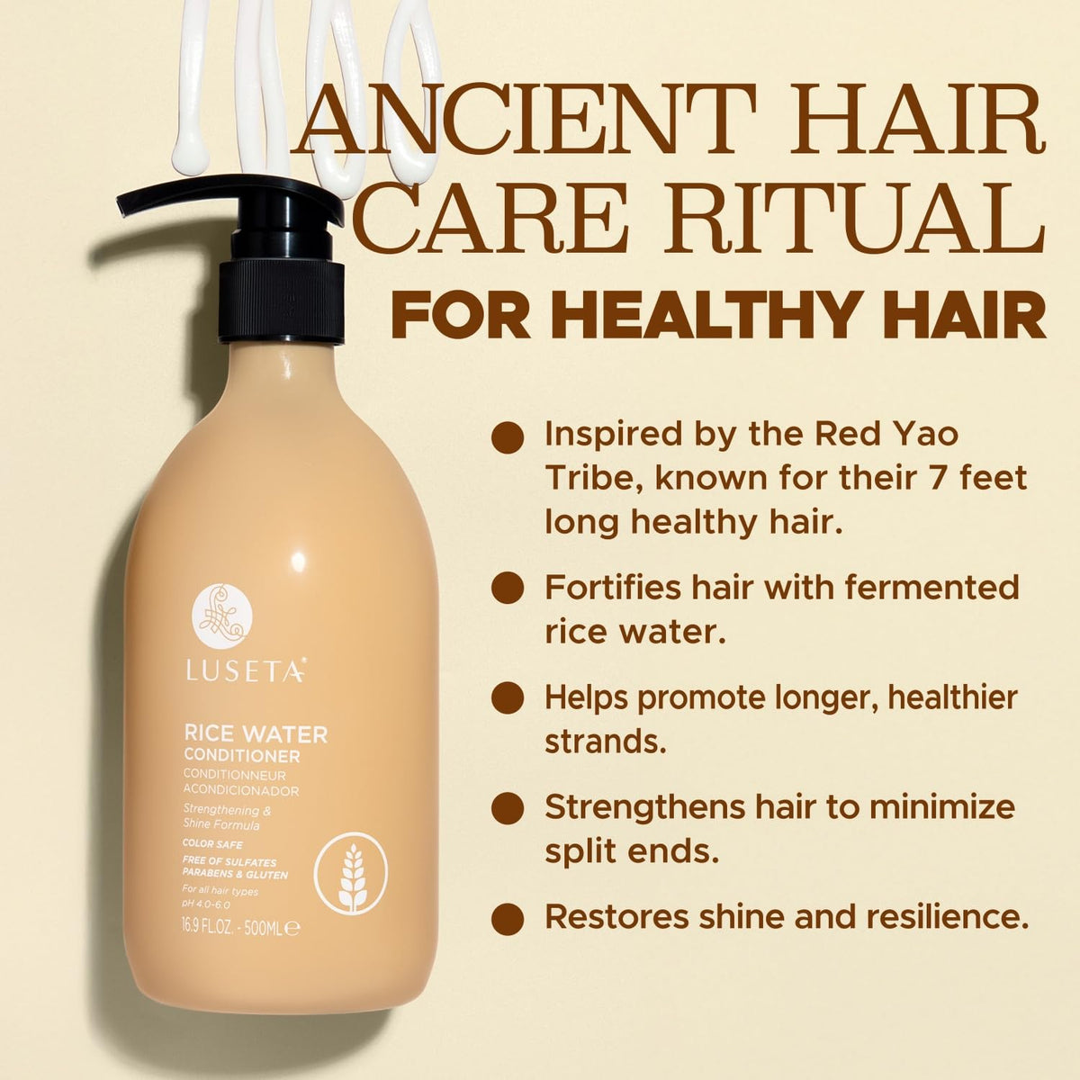 LUSETA applying conditioner to wet hair, demonstrates easier detangling benefit