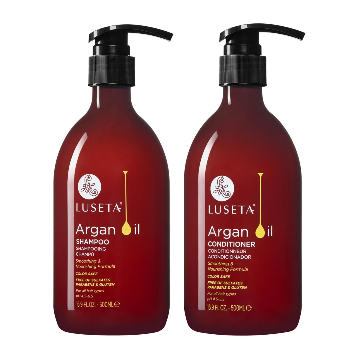 LUSETA front view of shampoo and conditioner showing full kit and size benefit