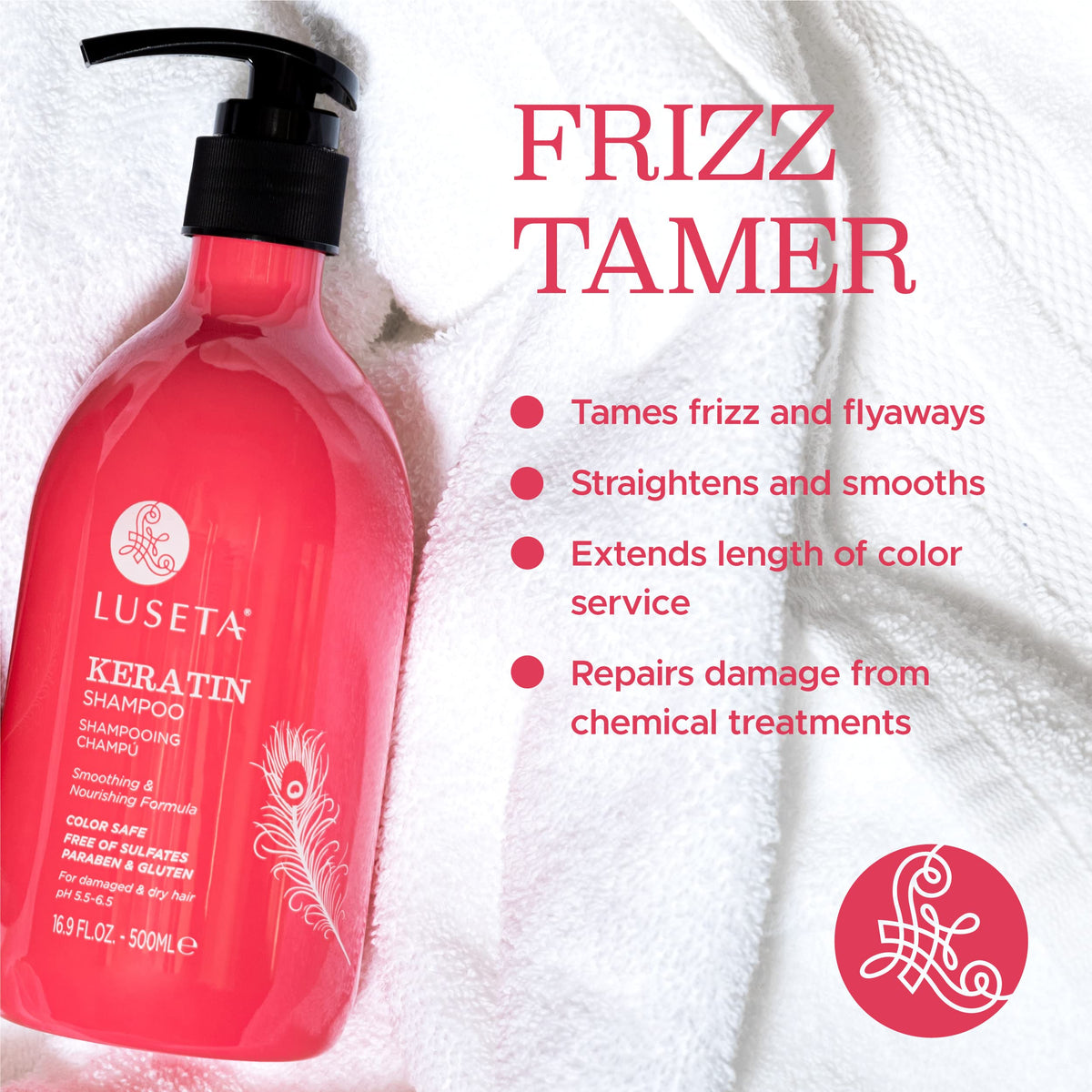 LUSĒTA back label close-up showing ingredients and directions for safe color-treated hair care