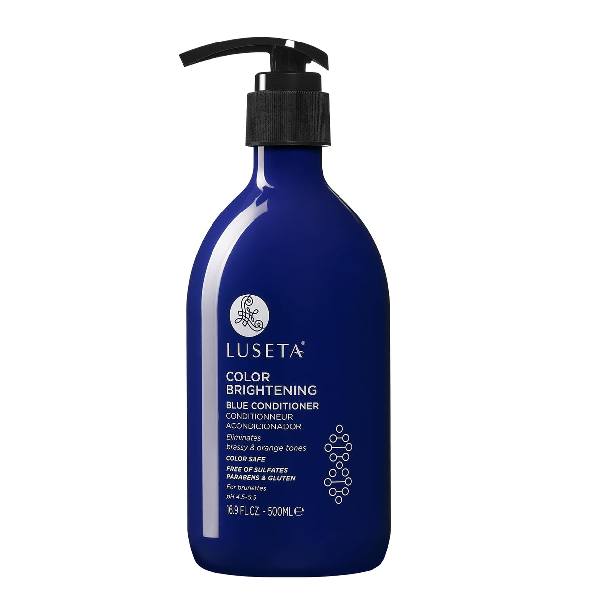 Luseta blue conditioner front packaging showing color-depositing benefits