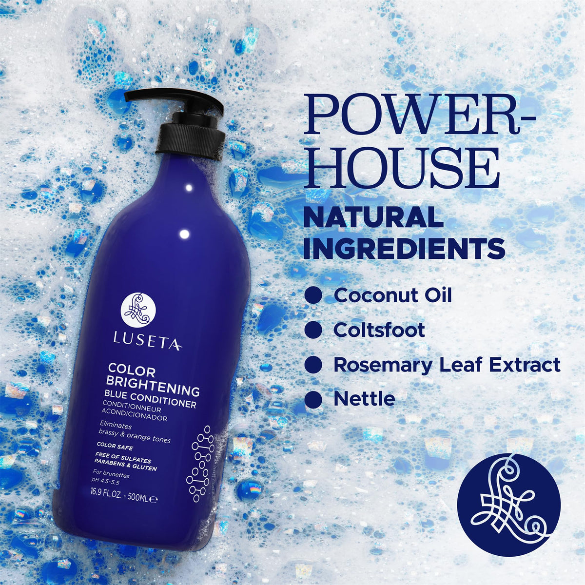 Luseta blue conditioner applied in hand demonstrating controlled use