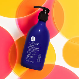 Luseta blue conditioner on bathroom shelf suggesting everyday routine