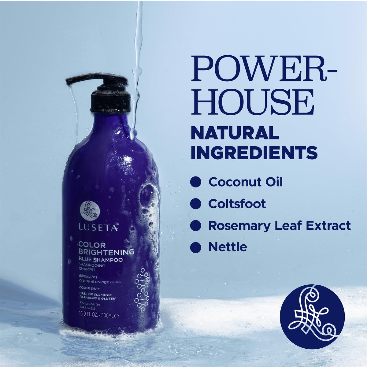 Luseta label close-up highlighting sulfate phosphate paraben free formula