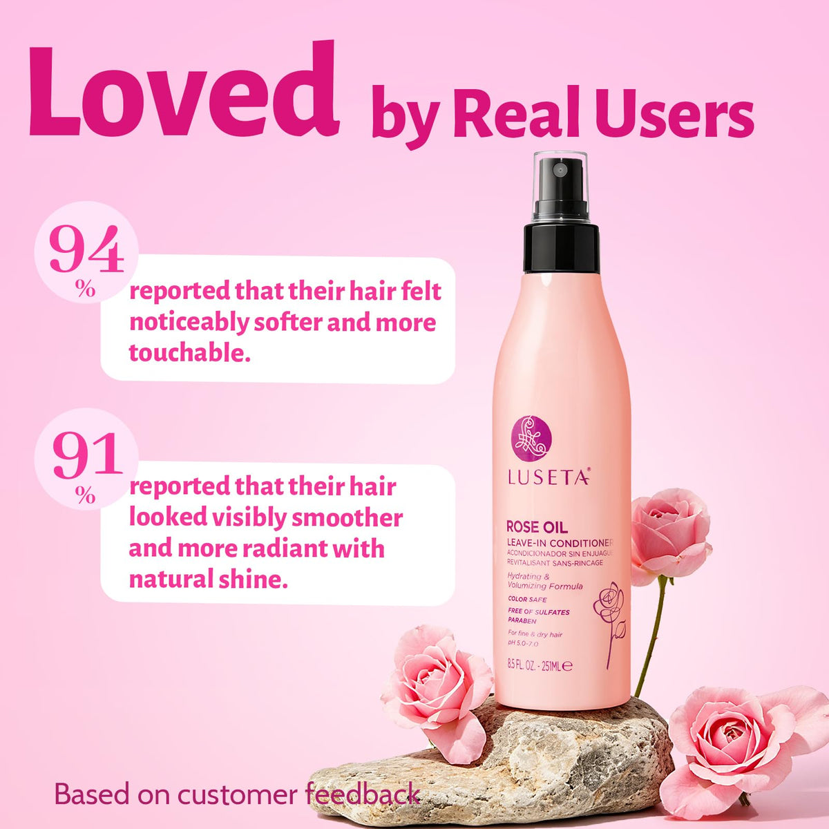 Luseta close-up nozzle and liquid texture highlighting fine mist application benefit