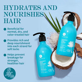 Luseta conditioner creamy pour illustrating rich conditioning and slip