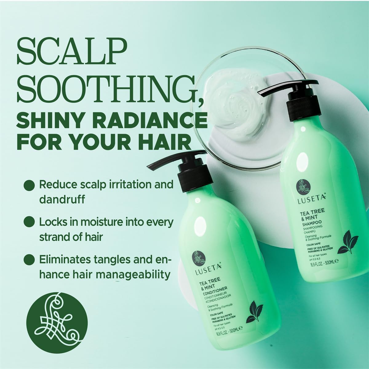 LUSETA conditioner pouring creamy consistency for smoothness and hydration