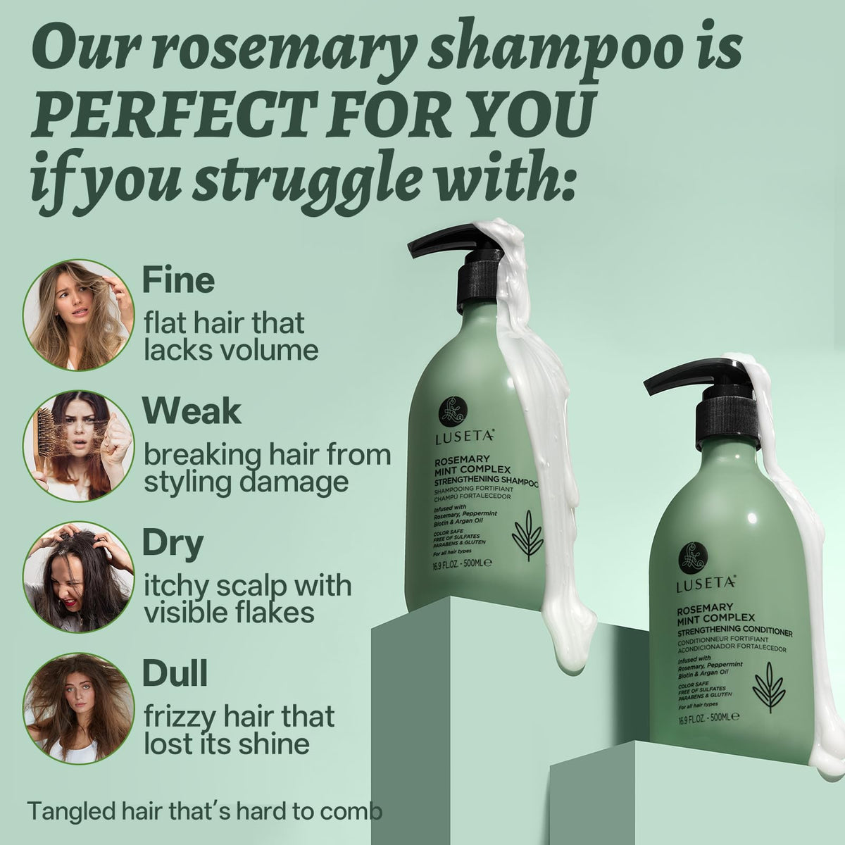 LUSETA conditioner pour detail showing smooth creaminess and detangling benefit