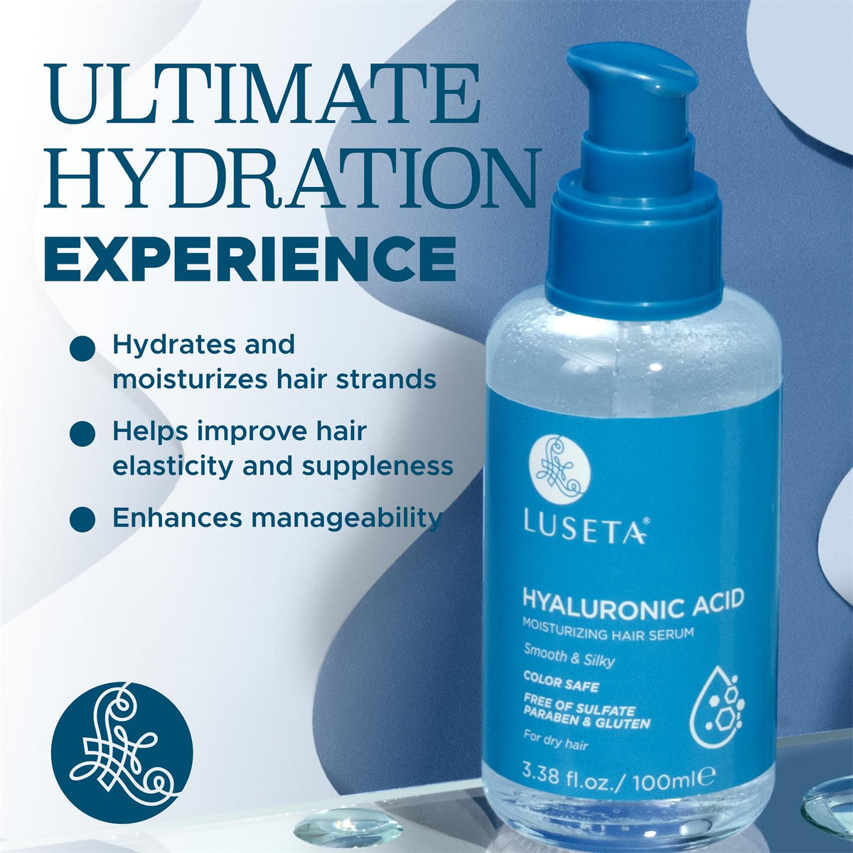 Luseta serum texture on hand illustrating lightweight absorption and shine