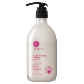 LUSETA front bottle showing glossy pearl shampoo and sleek packaging benefit shine