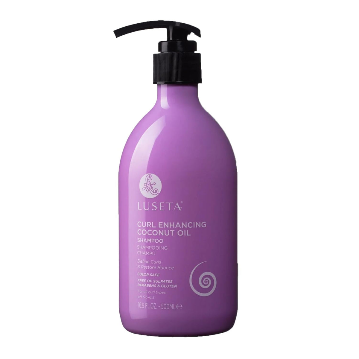 Luseta front bottle showing label and 16.9 oz size for curl care