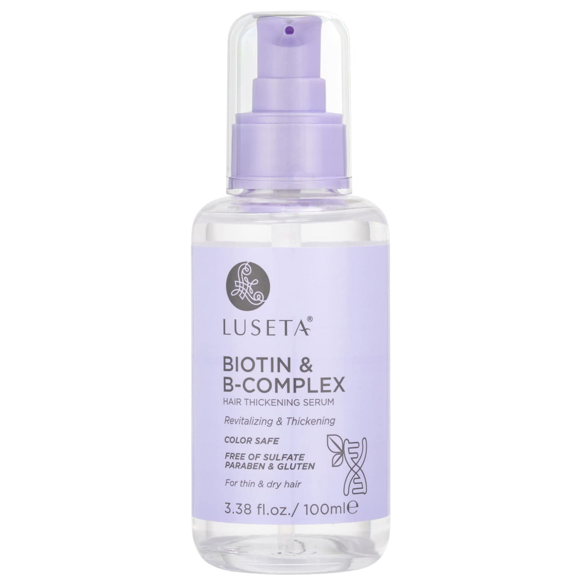 Luseta front packaging showing biotin b-complex oil and benefits