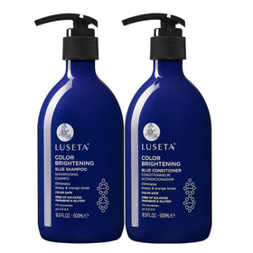 Luseta front packaging showing blue shampoo and conditioner, neutralizes brassiness