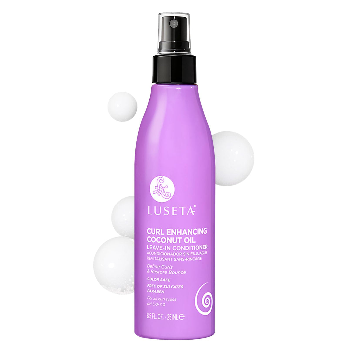 Luseta front packaging showing 8.5 fl oz bottle and coconut oil benefits