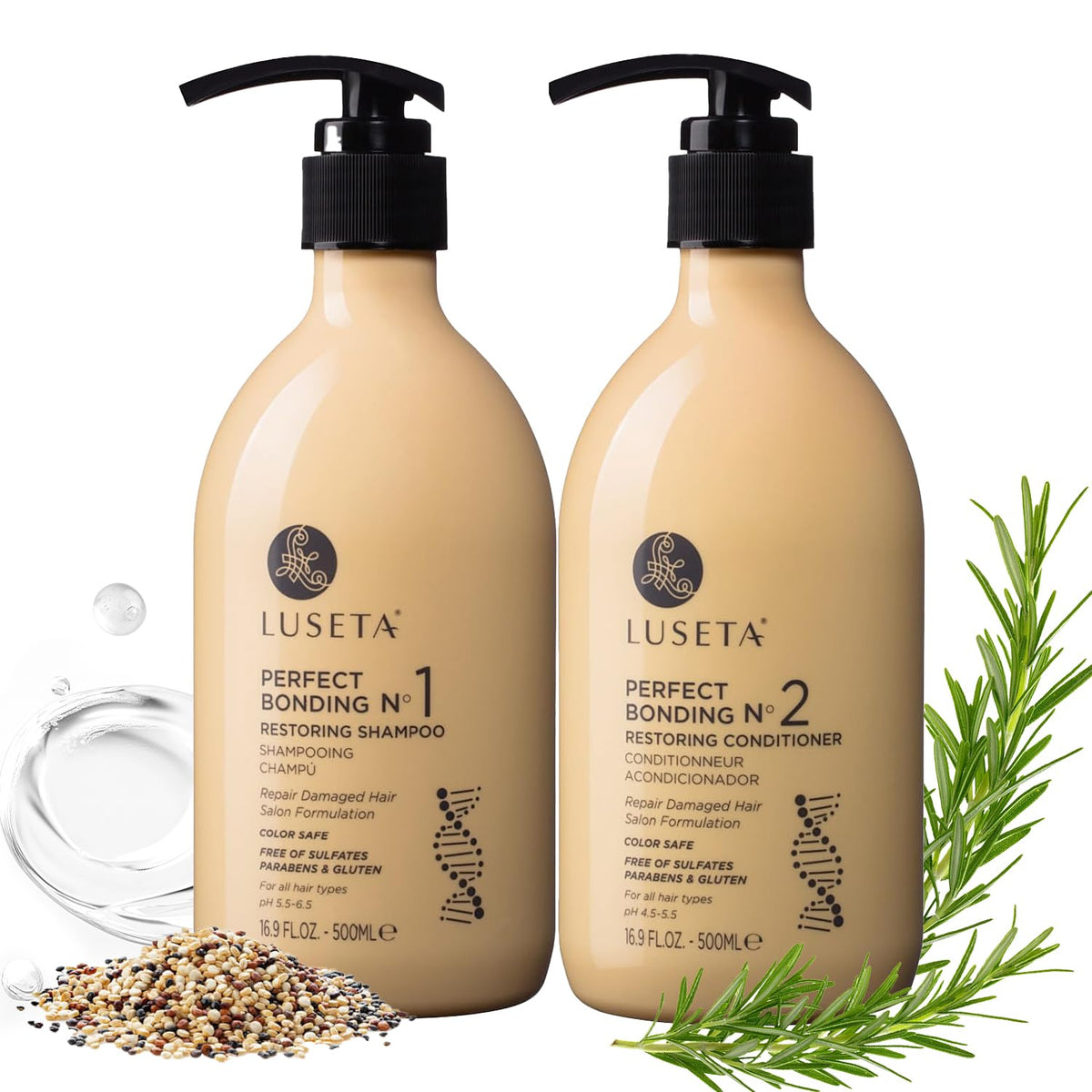 LUSETA front packaging showing both bottles and benefits