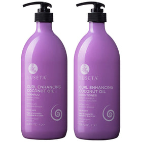 Luseta front packaging of shampoo and conditioner conveying clear curl benefits