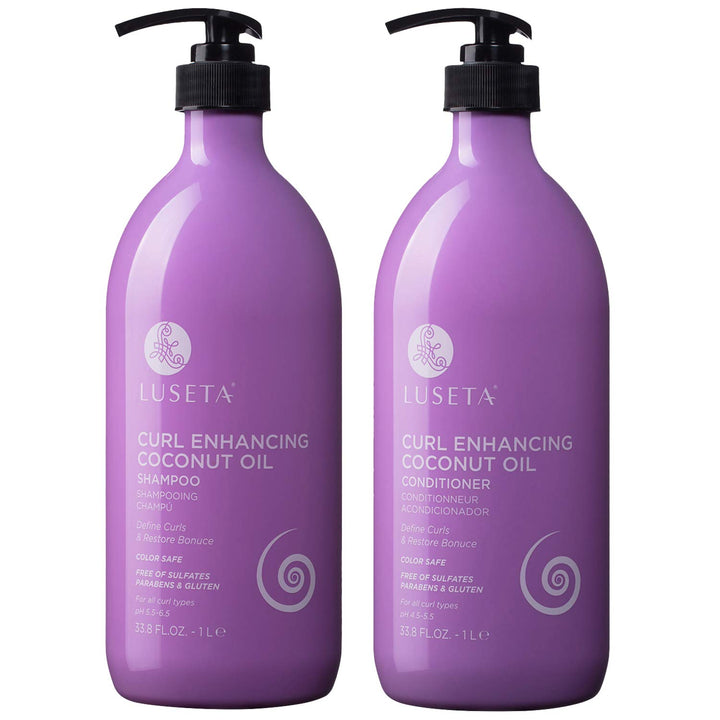 Luseta front packaging of shampoo and conditioner conveying clear curl benefits
