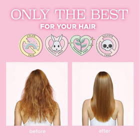 L LUSETA styled hair lifestyle shot showing glossy, hydrated hair benefit