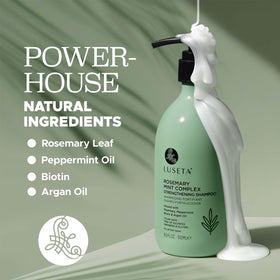 LUSETA shampoo in use massaging scalp for strengthened hair benefit