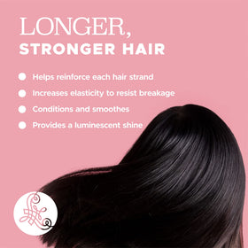 Luseta label close-up highlighting keratin formula and clean ingredients