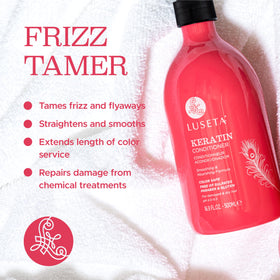 LUSETA close-up label highlighting sulfate-free and repair claims