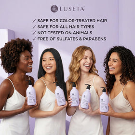 LUSETA product label close-up listing biotin niacin caffeine benefits