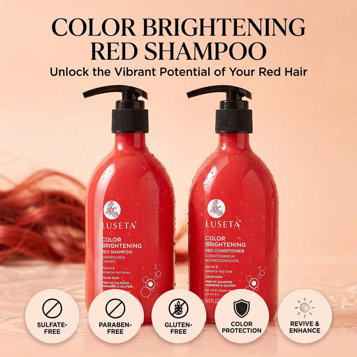 Luseta label close-up listing key ingredients for color care benefit