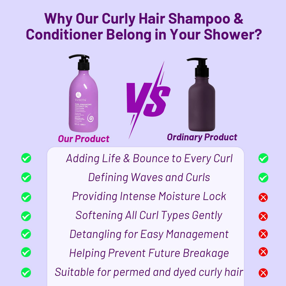 LUSĒTA label ingredients highlight showing coconut oil and keratin benefits