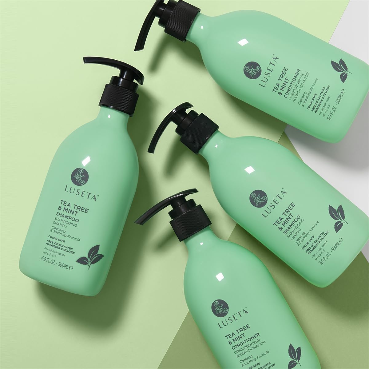 LUSETA set styled on bathroom shelf conveying spa-like refreshment benefit