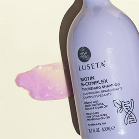 LUSÉTA bottle on bathroom shelf in lifestyle scene conveying daily routine