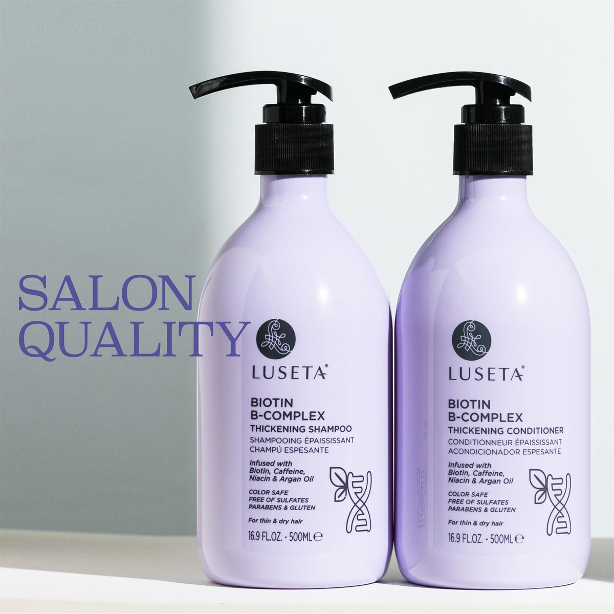 LUSETA lifestyle shot showing fuller-looking hair after routine