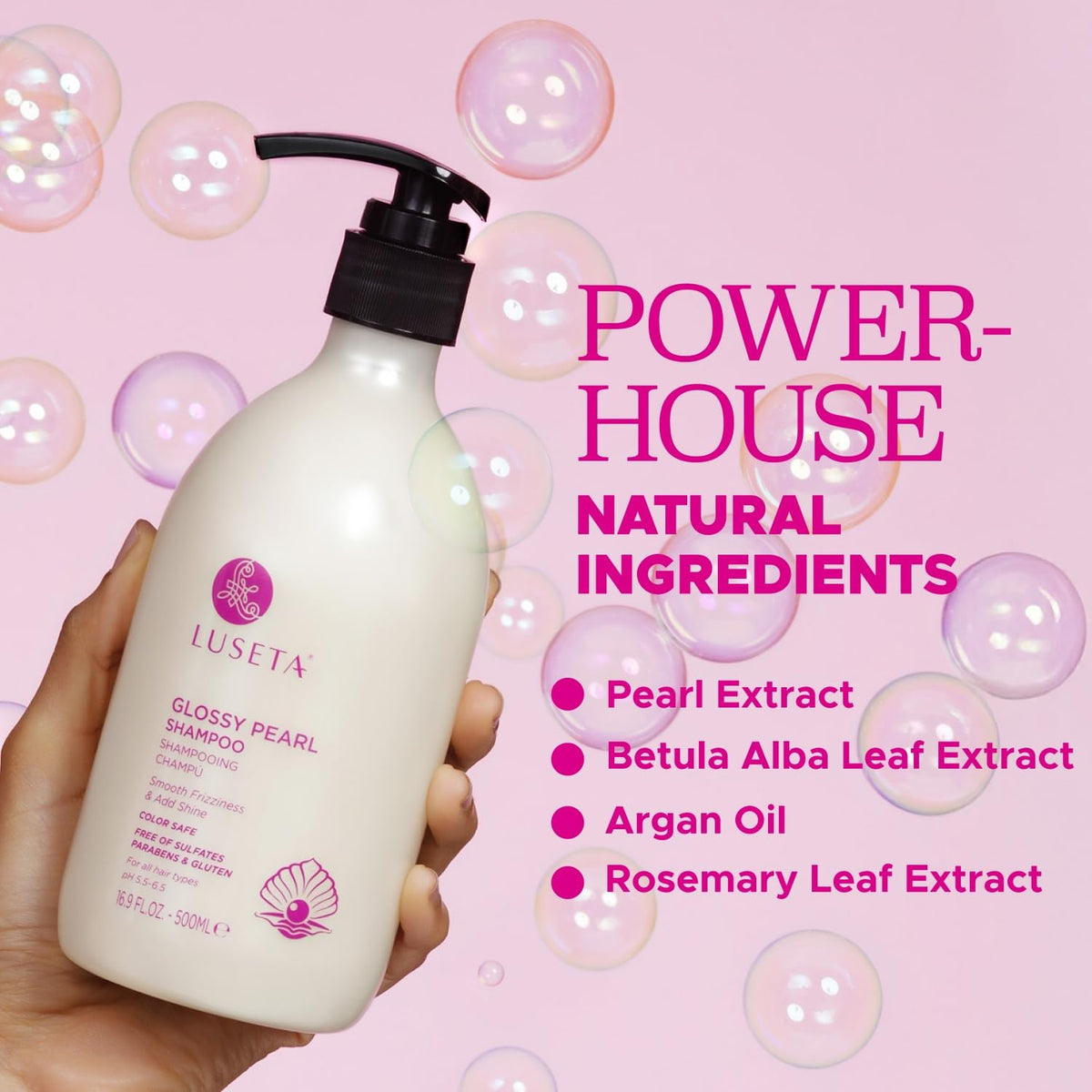 LUSETA pump dispensing shampoo showing ideal amount for efficient usage