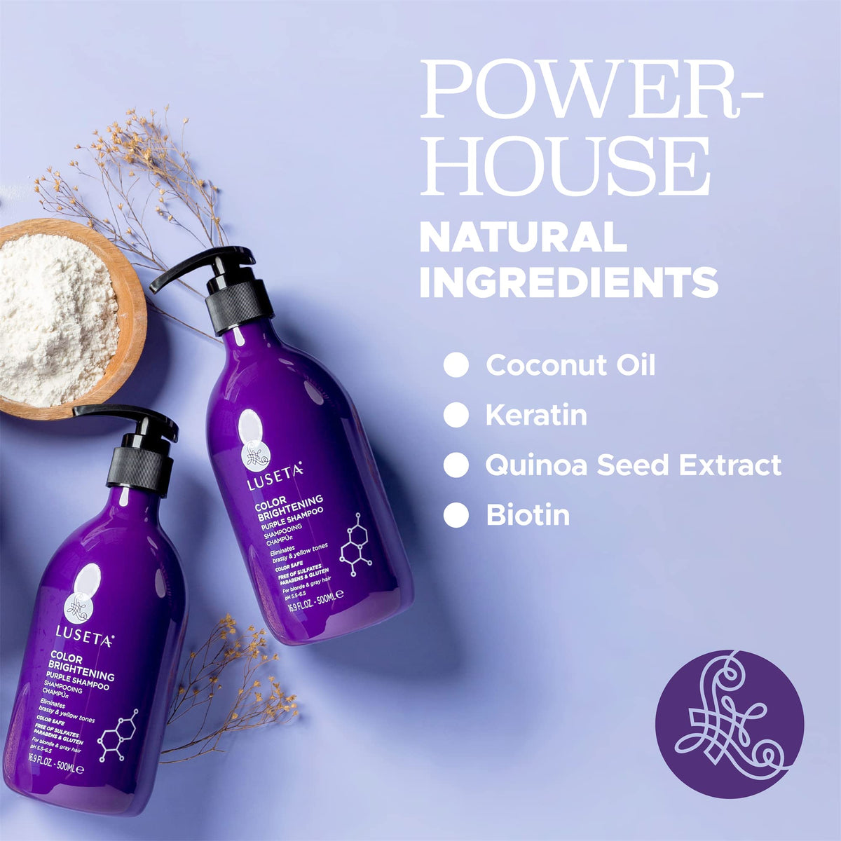 Luseta shampoo label closeup highlights sulfate-free formula and usage benefits