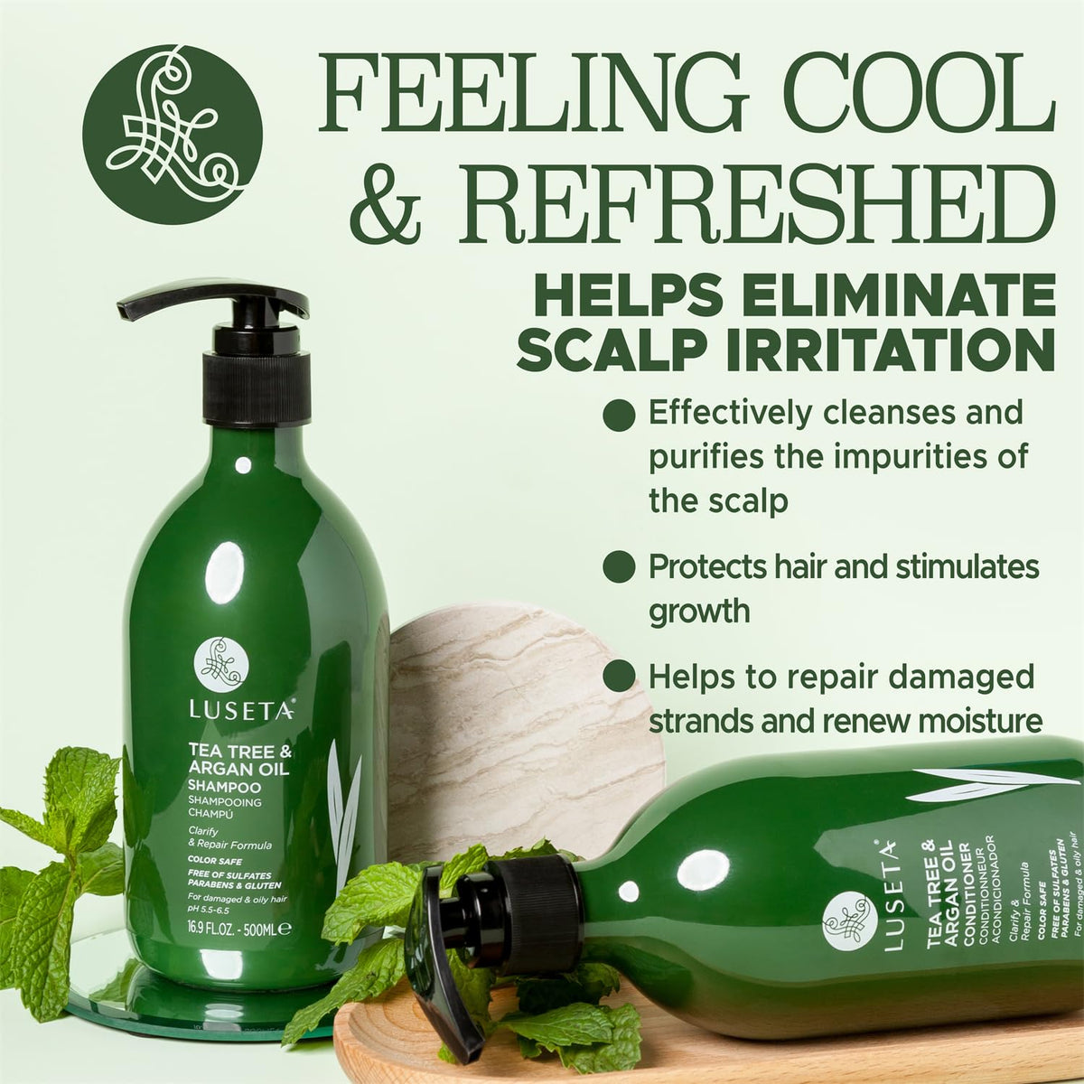 LUSETA shampoo pouring texture demonstrating gentle clarifying foam action