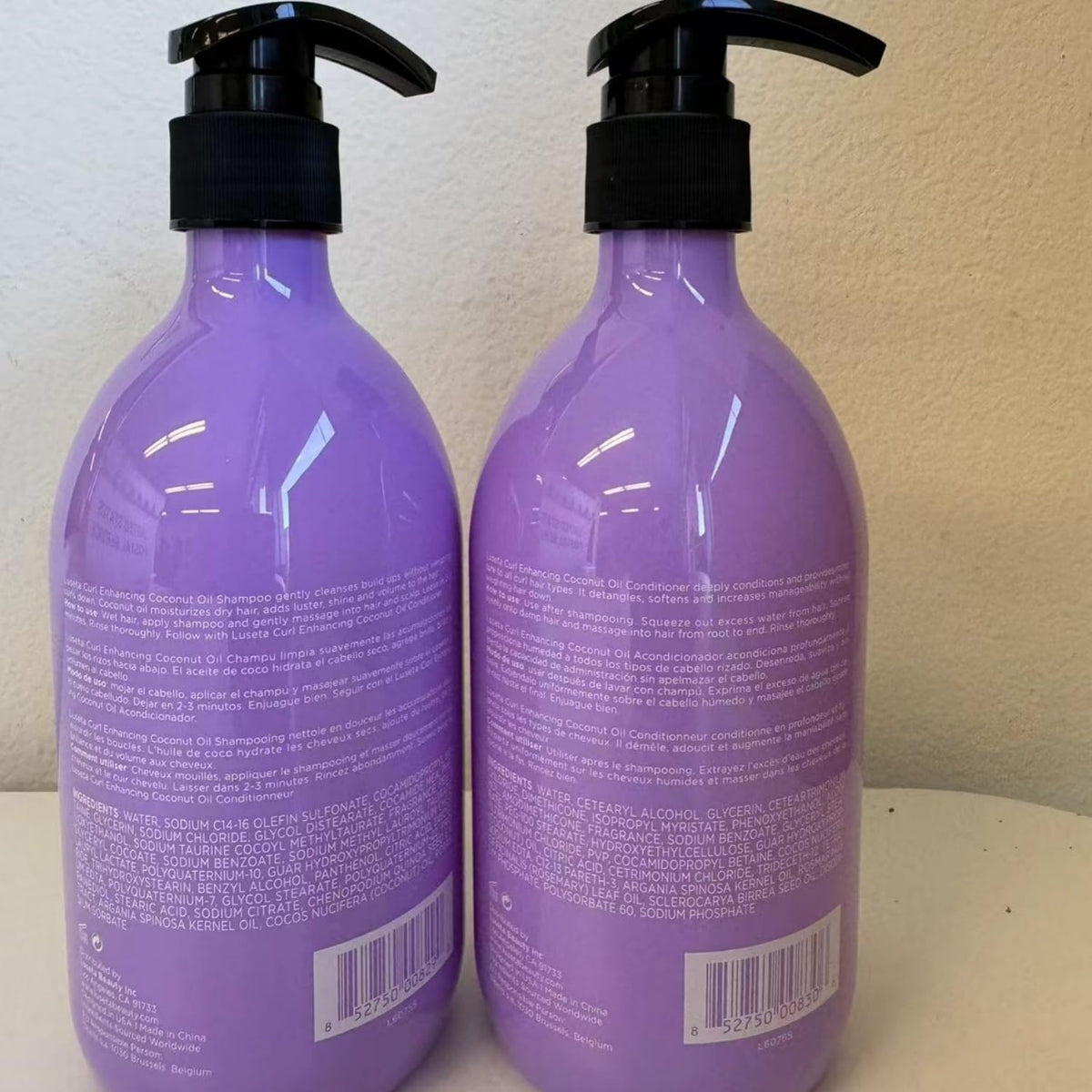 Luseta size scale comparison showing 16.9 fl oz travel-friendly bottles