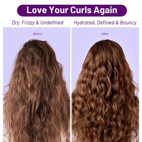 LUSĒTA travel size bottles in hand for convenient on-the-go curl care