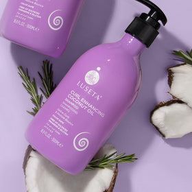 Luseta in-shower use on wet curls illustrating easy application