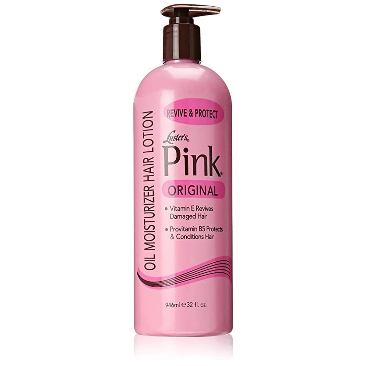 Luster's pink front packaging showing 32 oz bottle and clear branding for value