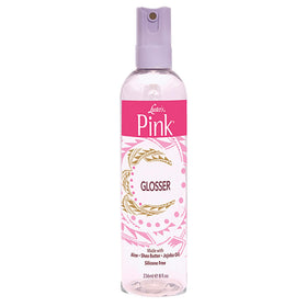 Luster's Pink Glosser texture in hand highlighting smooth cream for easy shine and frizz control