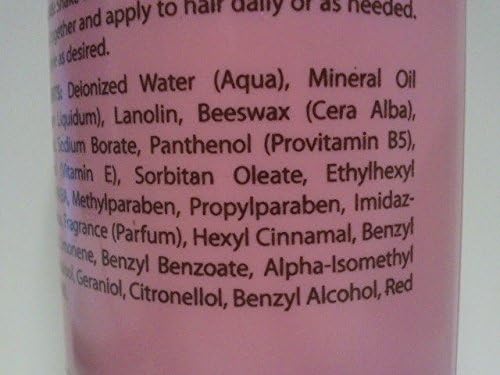 Luster's pink size comparison bottle beside common items showing 32 oz capacity