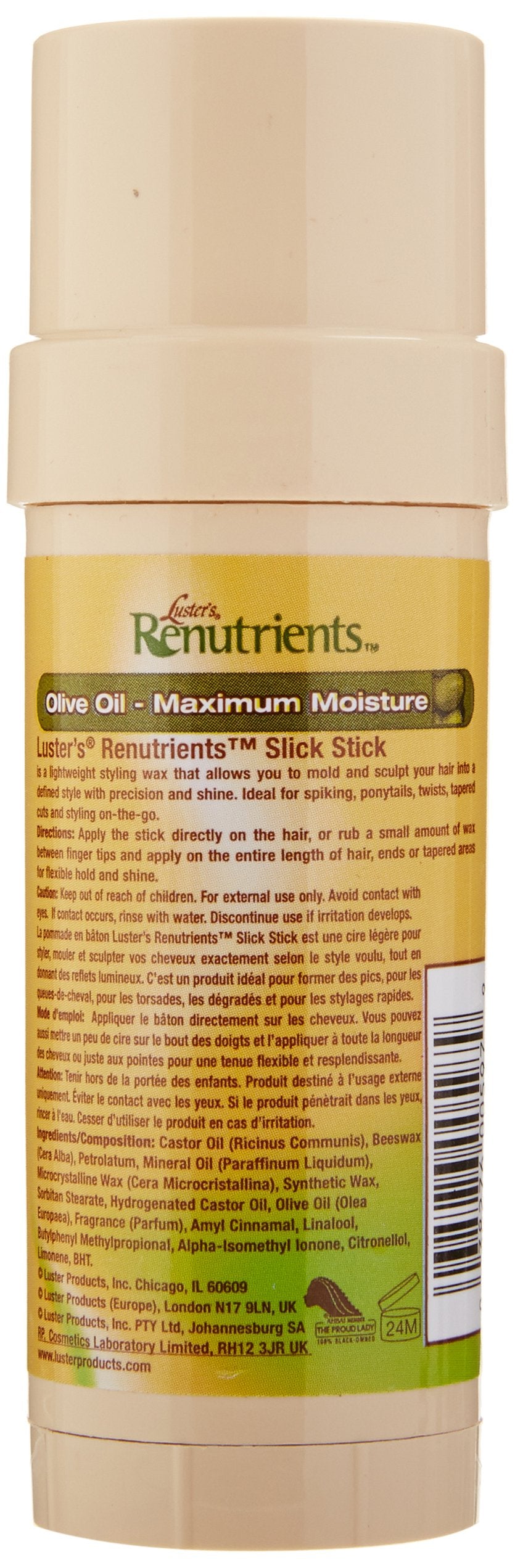 Luster's Renutrients Slick Stick applied to hairline gives smooth hold and shine