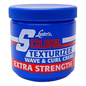 Luster's S Curl extra strength jar front view, clear labeling and size
