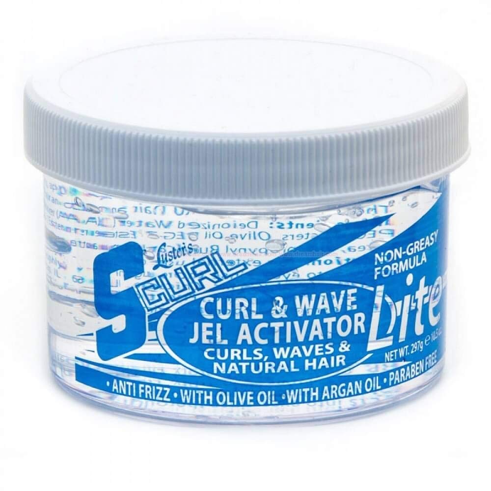 Luster's S Curl front bottle showing label and travel-friendly size for easy styling